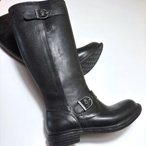 Bogs McKenna Boots Women's 8 Black Leather Buckle Waterproof Moto Riding